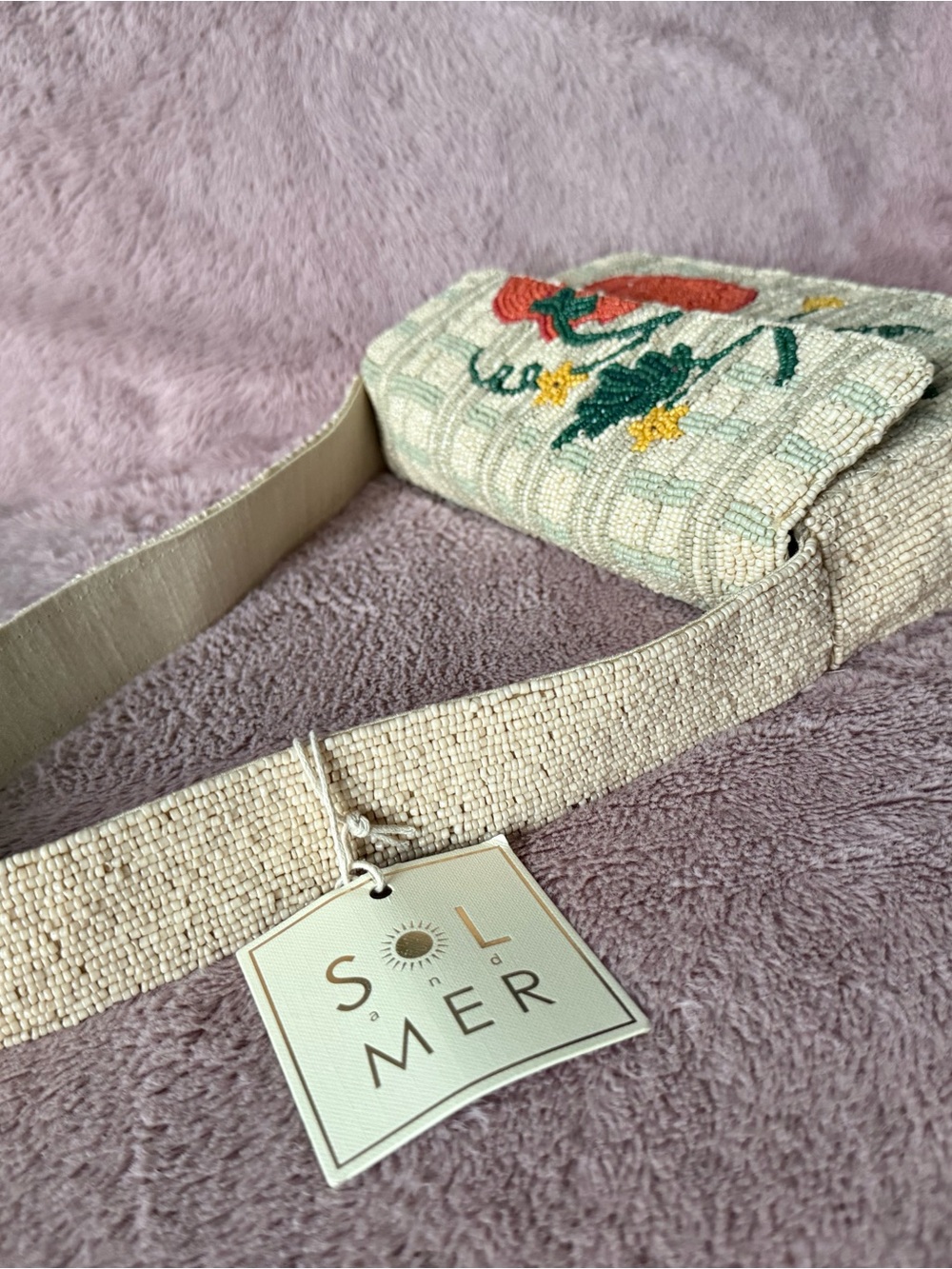 🎃 Viral Sol and Mer Beaded Cream Shoulder Bag with Orange Pumpkin Motif - Picture 9 of 13